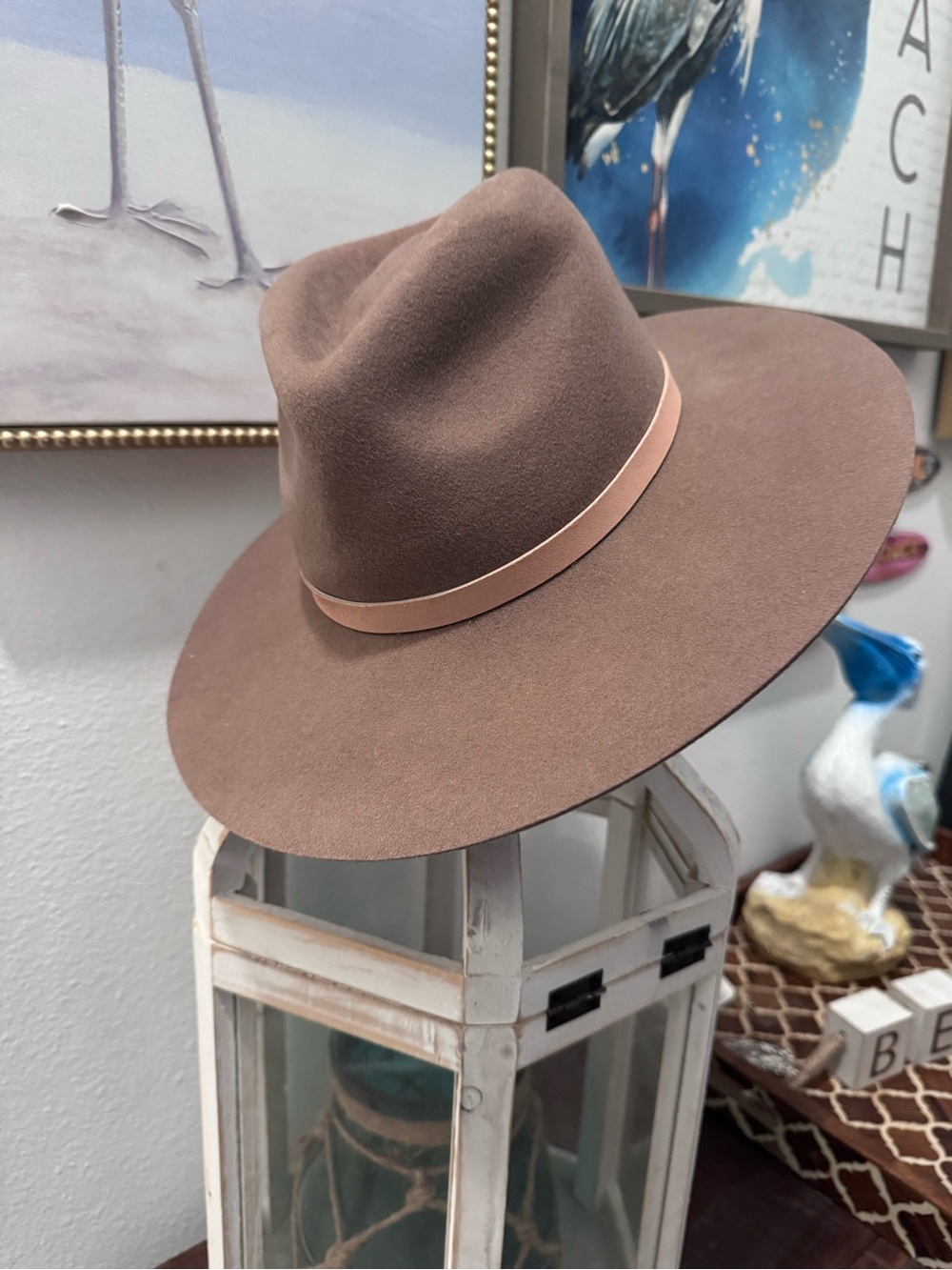 Lack Of Color Women's Brown Felt Fedora with Pale Pink Band